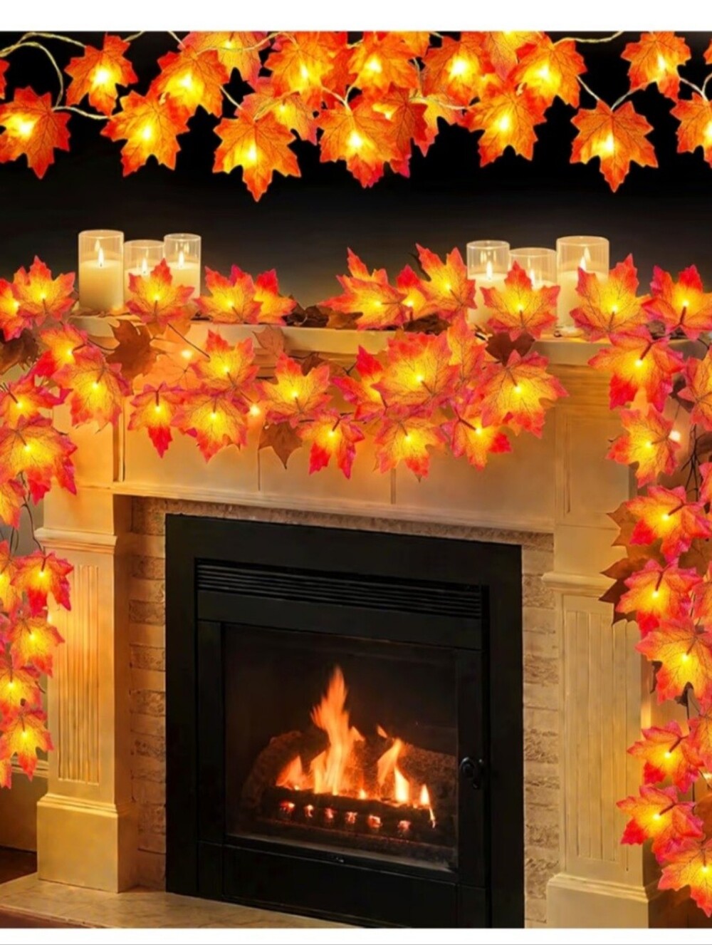 Autumn LED Maple Leaf Garland - Fall Decor. 4 Pack with 20 LED lights. NEW.